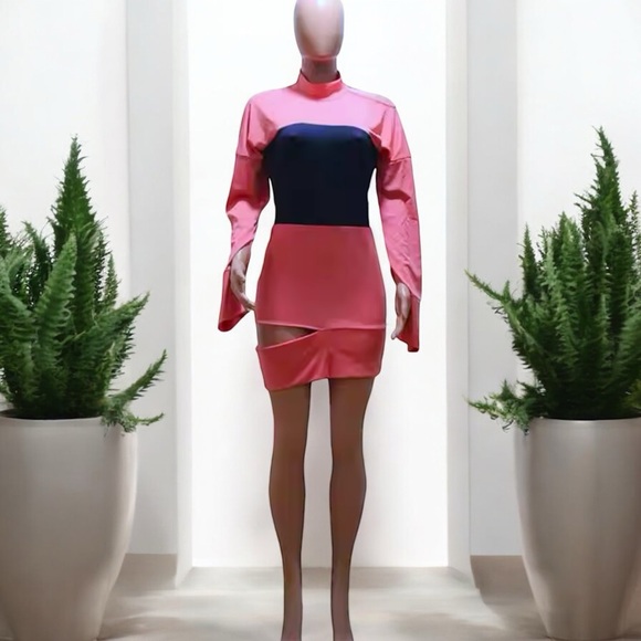 JIOH Colorblock Corset Split Joint Panelled Wide Sleeves Sweatshirt Dress - Picture 15 of 16